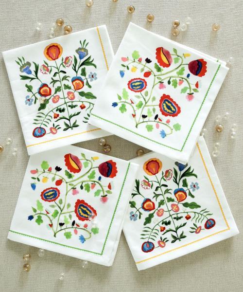 Lot de 4 Serviettes en coton Fleur Folk