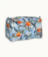 Trousse de toilette en coton bleu imprimé Fleur d'Oranger (Bleu)