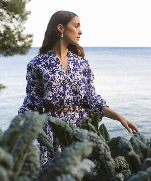 Robe Anna en coton imprimé corail