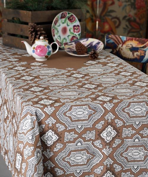 Nappe en coton carrée Ornement Beige