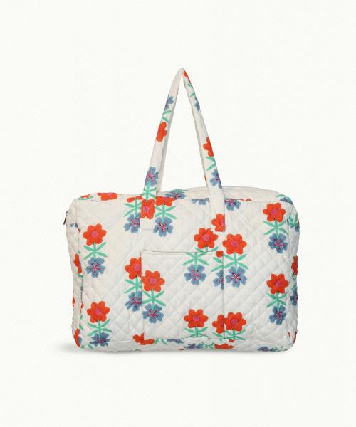 Sac en piqué de coton matelassé blanc imprimé Fleur Double